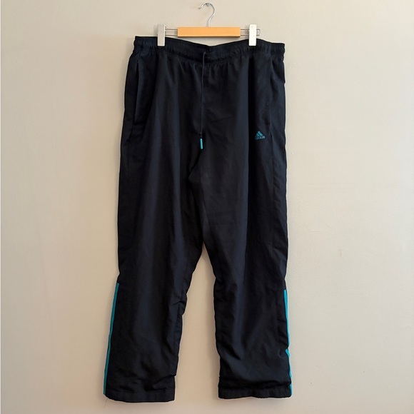 adidas Black & Teal Stripe Windbreaker Track Pants w Toggle Ankle Cuff - Picture 2 of 13